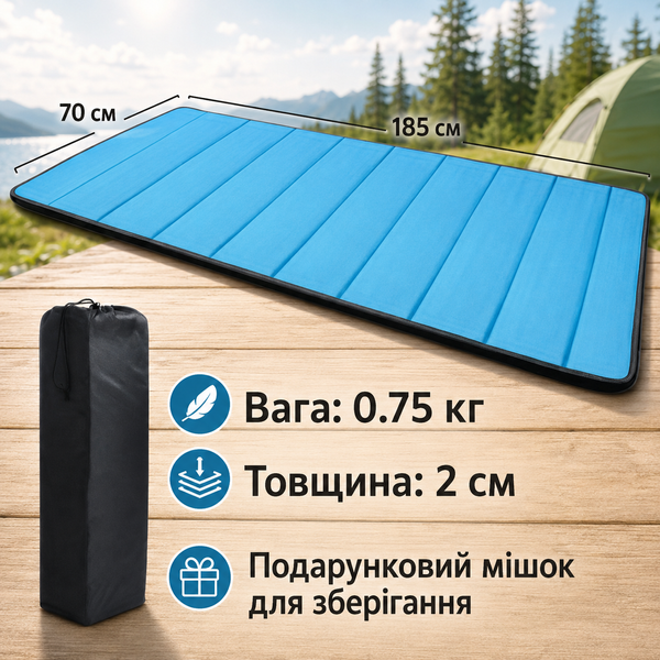 Туристичний складаний килимок 185&times;70 см з водозахисним покриттям, блакитний RS-49 фото
