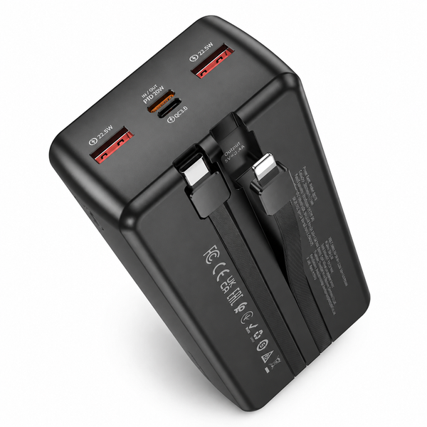 Павербанк BOROFONE BJ57B Graceful 30000 mAh со встроенными кабелями Type-C/Lightning, быстрой зарядкой PD/QC 3.0 и LED-индикатором RS-90 фото