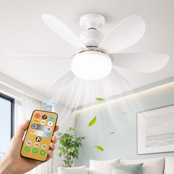 Светодиодная LED лампа с вентилятором E27 30 Вт с пультом ДУ Потолочный светильник-вентилятор 2в1 с регулировкой яркости RS-39 фото