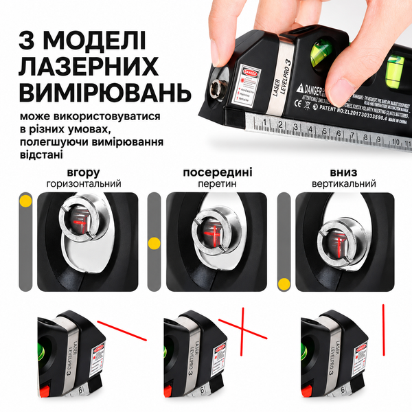 Лазерний рівень 4в1 з рулеткою 2,5 м, бульбашковими індикаторами та червоним променем RS-71 фото