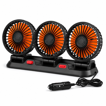 Автомобільний потрійний вентилятор 12V/24V з USB, з поворотом 360&deg; Вентилятор у салон авто на 3 головки, чорний RS-40 фото