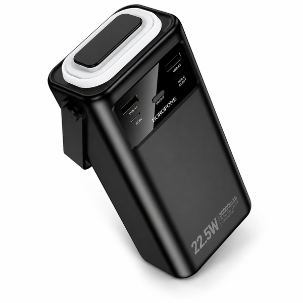 Павербанк BOROFONE BJ65 High 30000 mAh 22.5W з LED-дисплеєм, вбудованими кабелями, PD 20W та ліхтариком, чорний RS-91 фото