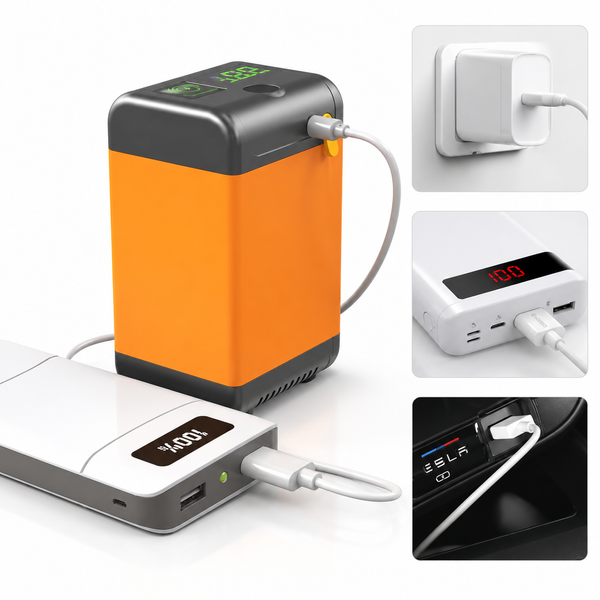 Душ кемпінговий акумуляторний 7800 mAh з USB-зарядкою, чорний з жовтогарячим RS-45 фото